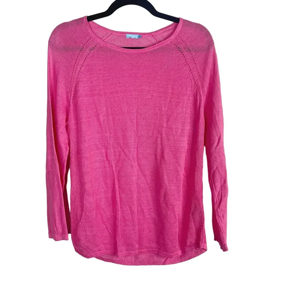 J McLaughlin Small Pink Linen Raglan Long Sleeve Sweater Lightweight Round Neck